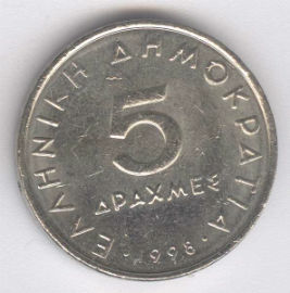 Grecia 5 Drachmai de 1998