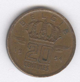 Bélgica 20 Centimes de 1954